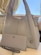Coach Lana Large Shoulder Bag Rare Grey w/ Matching Zip Around Wallet Wristlet