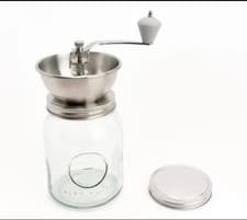 Manual Coffee Bean Grinder with Ceramic Conical Burr, 32 Oz Glass Jar & Lid. 