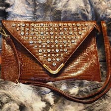 Ravive NWT Brown Croc-Embossed Studded boutique, Shoulder Bag, purse, handbag