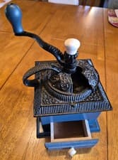 Manual Hand Crank Coffee Hand Grinder, Cast Iron & Wood Vintage Reproduction